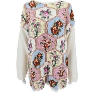 Vintage 90s Grandmacore Floral Crewneck Sweater L